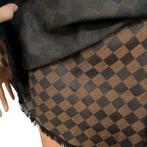 Judith March Checkered Plaid Wrap Mini Skirt Small Woven Fringe Brown Preppy - Picture 5 of 10